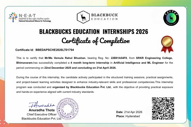 Blackbucks Aiml Internship certificate preview