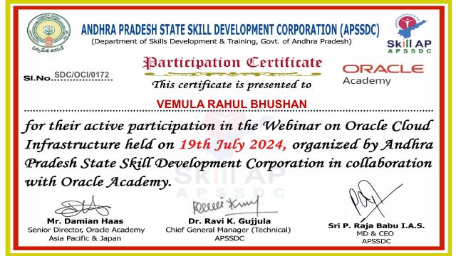 Oracle Cloud Webinar certificate preview